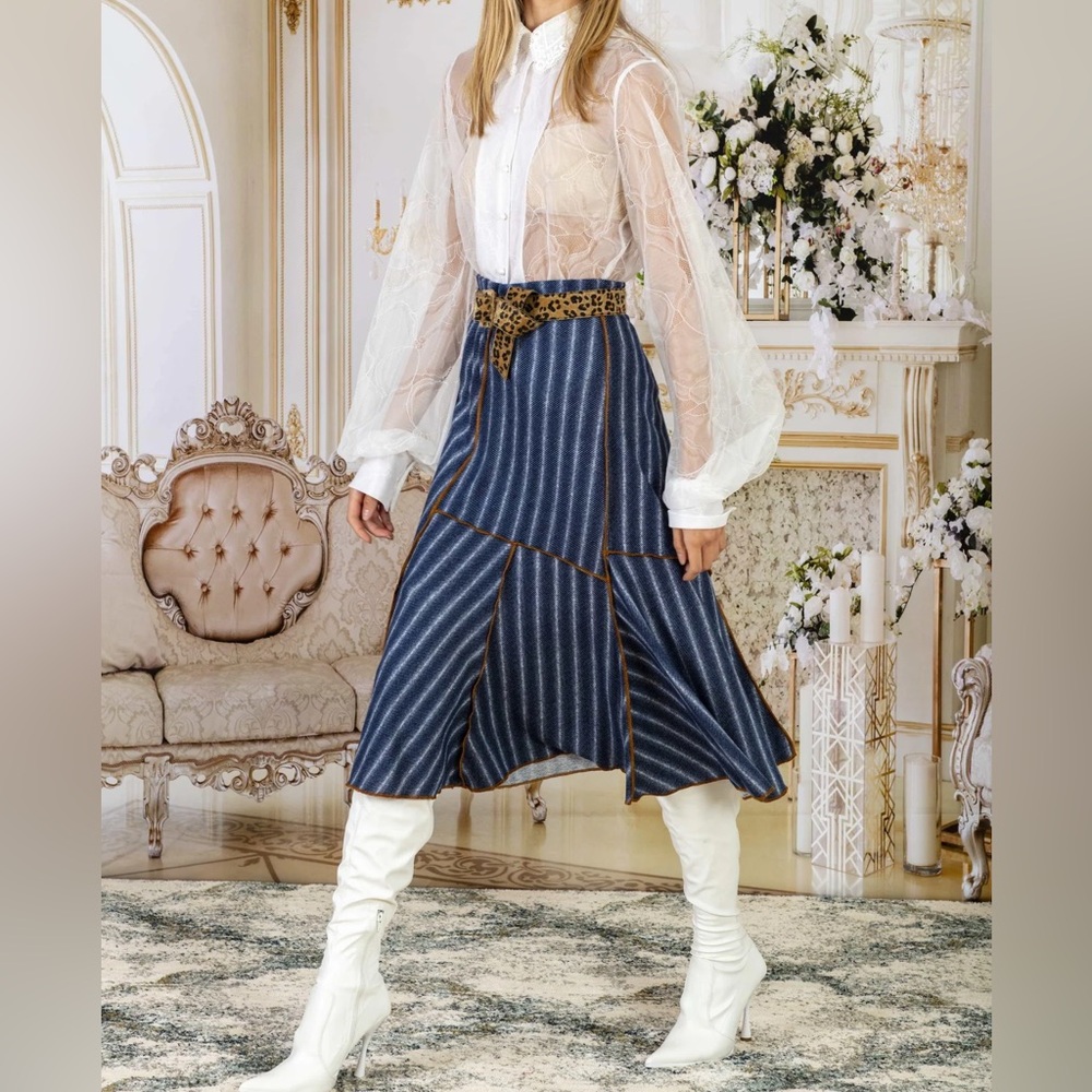 Petit Pois by Viviana G Knit Twill Asymmetric Flair Skirt In panels